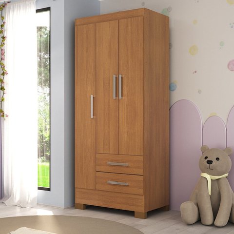 Guarda-Roupa Infantil 3 Portas e 2 Gavetas Amy Espresso Móveis Bege/Cinamomo