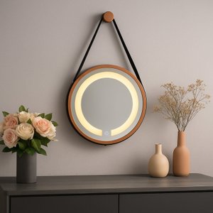 Espelho Redondo Iluminado 40cm com Alça Touch 2 Leds com Alça Adnet Reduna