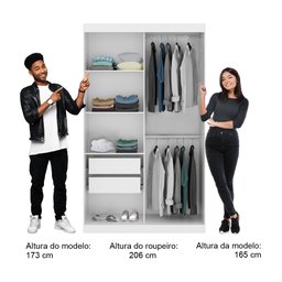 Guarda-Roupa Solteiro 2 Portas de Correr com Espelho 2 Gavetas Branco Carraro - 5