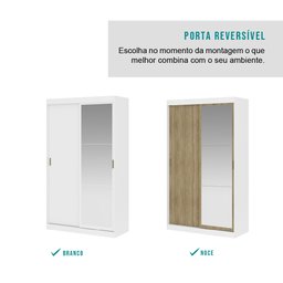 Guarda-Roupa Solteiro 2 Portas de Correr com Espelho 2 Gavetas Branco Carraro - 6