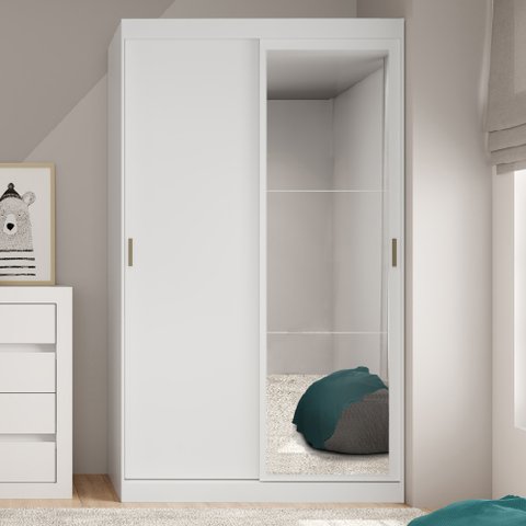 Guarda-Roupa Solteiro 2 Portas de Correr com Espelho 2 Gavetas Branco Carraro