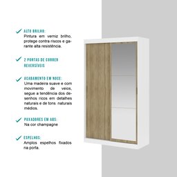 Guarda-Roupa Solteiro 2 Portas de Correr com Espelho 2 Gavetas Branco Carraro - 3
