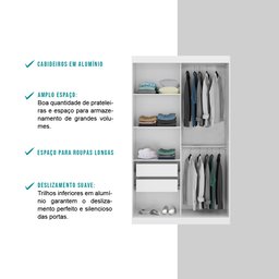 Guarda-Roupa Solteiro 2 Portas de Correr com Espelho 2 Gavetas Branco Carraro - 4
