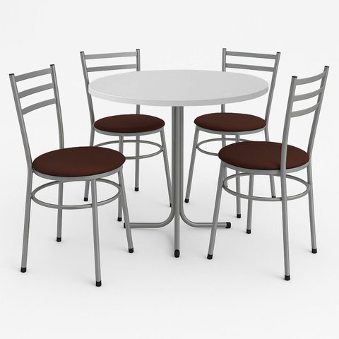 Mesa de Jantar Redonda 80cm Branca com 4 Cadeiras Estofada Cinza
