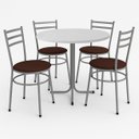 Ver imagem 1 de Mesa de Jantar Redonda 80cm Branca com 4 Cadeiras Estofada Cinza