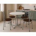 Ver imagem 2 de Mesa de Jantar Redonda 80cm Branca com 4 Cadeiras Estofada Cinza