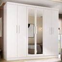 Ver imagem 1 de Guarda-roupa Solteiro Lancaster 6 Portas 3 Gavetas 100% Mdf com Espelho Branco - Panorama Móveis