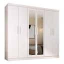 Ver imagem 3 de Guarda-roupa Solteiro Lancaster 6 Portas 3 Gavetas 100% Mdf com Espelho Branco - Panorama Móveis
