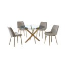Ver imagem 2 de Conjunto Mesa de Jantar Lara 120cm Vidro Redondo Aço Carbono Bronze Chic 4 Cadeiras em Linho - Bege