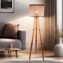 Ver imagem 1 de Luminária Chão Kira Pés Torneados Acabamento Couro Sintético