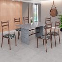 Ver imagem 1 de Conjunto Sala de Jantar Mesa Retangular 140x75cm Tampo Granito Ocre 6 Cadeiras Marselha Marrom/Preto Floral