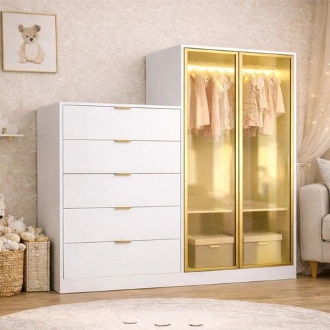 Comoda Infantil 5 Gavetas 2 Portas Reflecta Branco