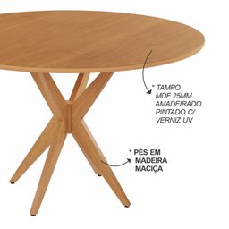 Mesa Simpatia Candian 108cm Redonda sem Vidro Tampo Amadeirado - 4