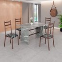 Ver imagem 1 de Conjunto Sala de Jantar Mesa Retangular 120x75cm Tampo Granito Topázio 4 Cadeiras Marselha Marrom/Preto Floral