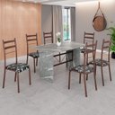 Ver imagem 1 de Conjunto Sala de Jantar Mesa Retangular 140x75cm Tampo Granito Topázio 6 Cadeiras Marselha Marrom/Preto Floral