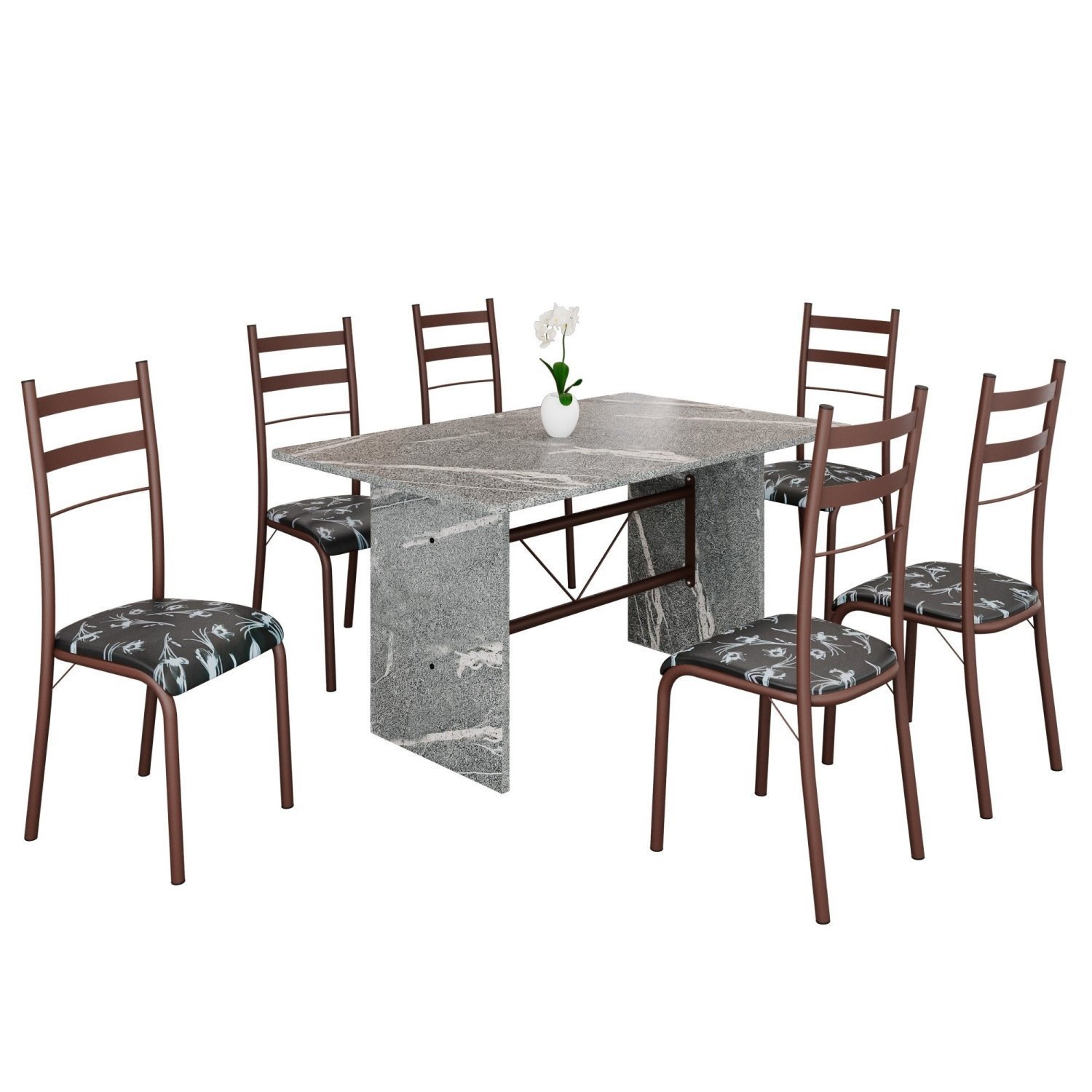 Conjunto Sala de Jantar Mesa Retangular 140x75cm Tampo Granito Topázio 6 Cadeiras Marselha - 2