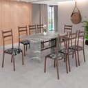 Ver imagem 1 de Conjunto Sala de Jantar Mesa Retangular 180x75cm Tampo Granito Topázio 8 Cadeiras Marselha Marrom/Preto Floral