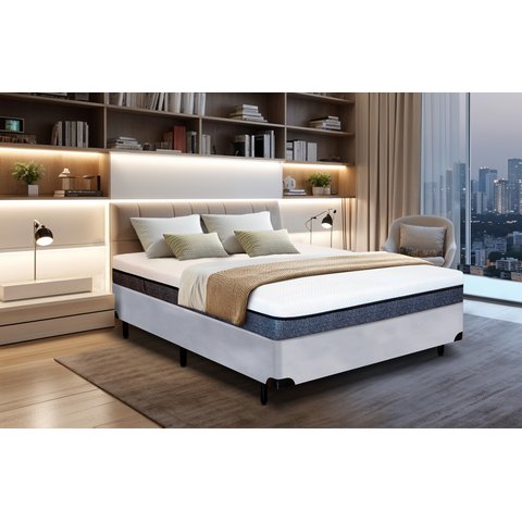 Cama Box Casal Serenelife - Suede Cinza Claro