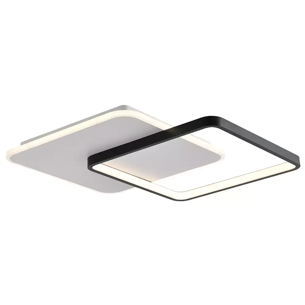 Plafon Quadrado Estrutura Em Alumínio Branco Com Detalhe Em Preto Acrílico e Silicone Led Integrado  - 1