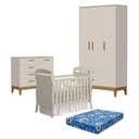 Ver imagem 1 de Quarto de Bebê 3 Portas com Cômoda com Porta Flip e Berço Americano Danny Areia Acetinado com Colchã