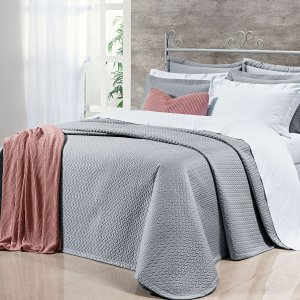 Colcha 400 Fios Egípcio Cinza Queen Size 3 Peças 100% Algodão