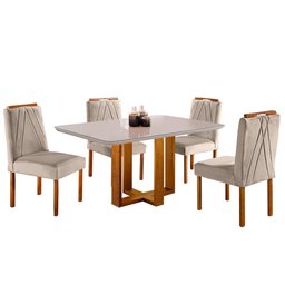Mesa de Jantar Lisy Tampo Madeira e Vidro 120x80 com 4 Cadeiras de Madeira Maciça Móveis Mundial - 2