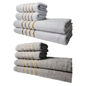 Kit 8 Toalhas Grossas e Grandes Montreal 4 Banhos 4 Rostos Branco+cinza