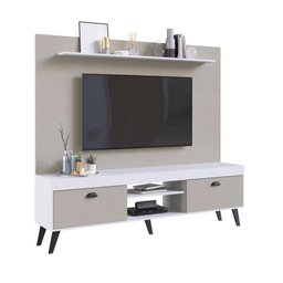 Conjunto Home Theather Rack E Painel Com Prateleira Setúbal Art in Móveis Branco - 2 Conjunto Home Theather Rack E Painel Com Prateleira Setúbal Art in Móveis Branco - 2