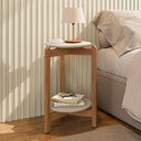 Ver imagem 2 de Mesa Lateral Sala Lizz com Pés de Madeira Maciça Off White/cedro