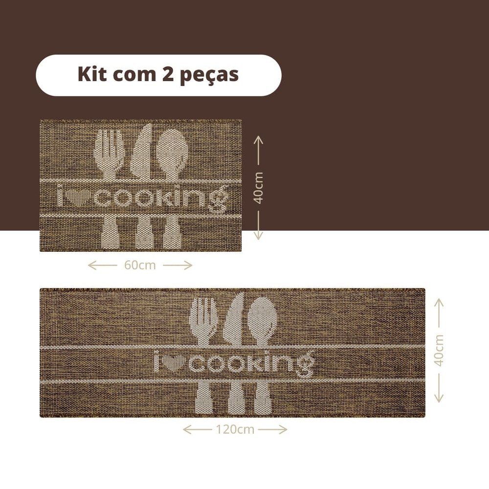 Kit Tapete Passadeira 2pç Antiderrapante Cozinha Juta Cookmr - 8