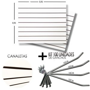 2 Paineis Canaletado - 0,91 x 0,91 + 100 Gancho 10cm + Canaletas PRETO