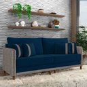 Ver imagem 1 de Sofá Montecarlo 2 Lugares 212cm Veludo/pu Azul/cinza