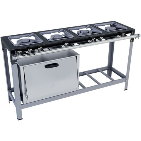 Fogão Industrial Stori Premium 4 Bocas 30x30 com Forno em Linha M12 Pintado Metalmaq
