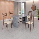 Ver imagem 1 de Conjunto Sala de Jantar Mesa Retangular 120x75cm Tampo Granito Ocre 4 Cadeiras Marselha Marrom/Creme