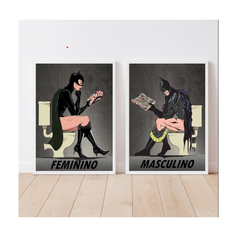 Kit 2 Quadros Identificarores de Banheiro Masculino feminino 45x34cm:madeira Preta