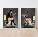 Ver imagem 1 de Kit 2 Quadros Identificarores de Banheiro Masculino feminino 45x34cm:madeira Preta