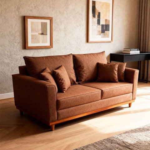 Sofá Ulisses 2 Lugares Moderno Linho Premium Base Madeira Minimalista Confortável Reforçado