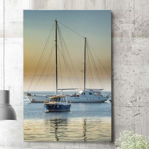 Placa Decorativa Barcos no Mar Por do Sol-30X45Cm