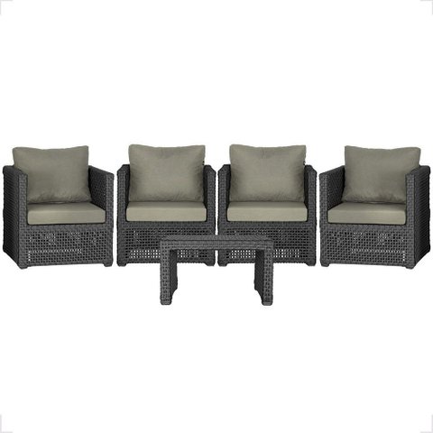 Mesa Centro e 4 Poltronas Madri Corda Náutica Estofado 8 Trama Original
