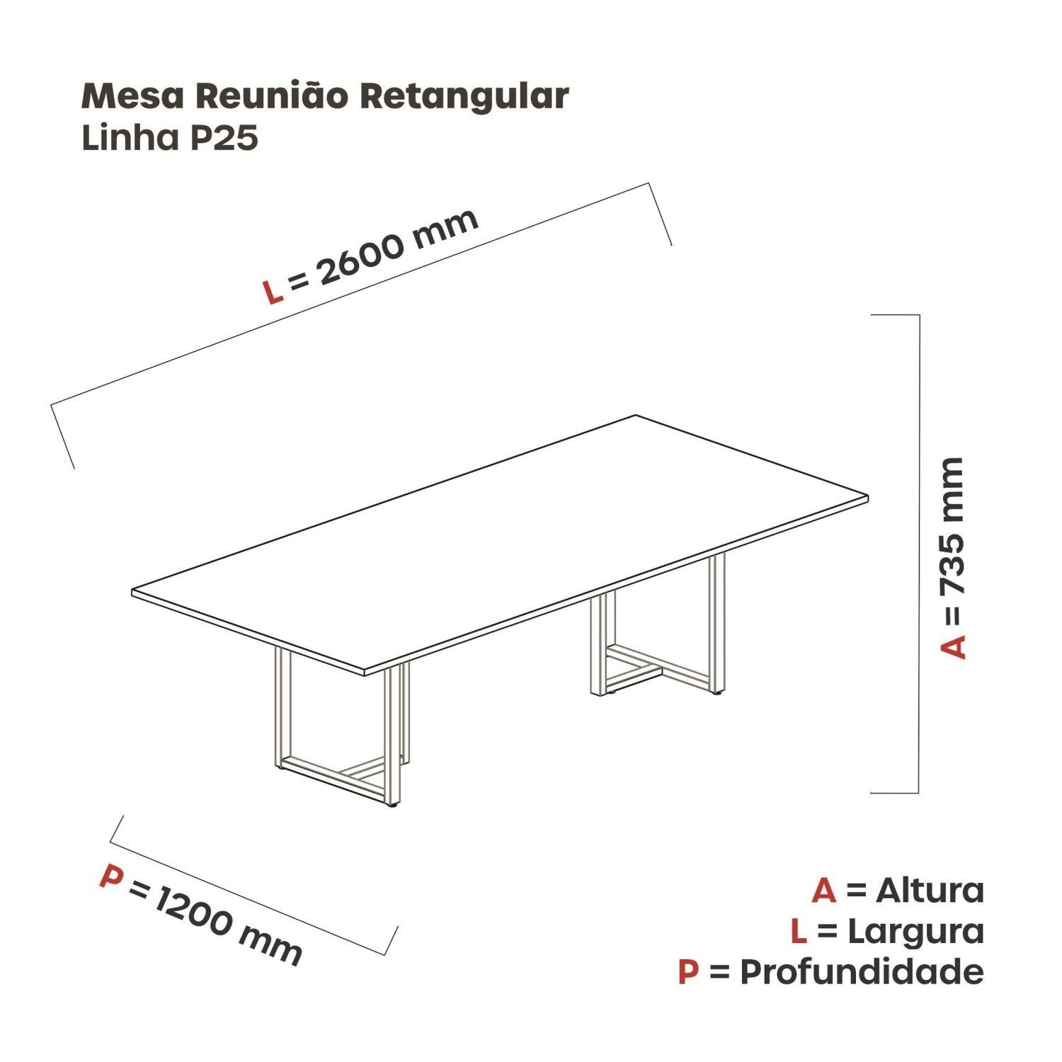 Mesa Reunião 2600x1200mm Mr2600p25tub - 3