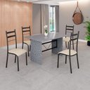 Ver imagem 1 de Conjunto Sala de Jantar Mesa Retangular 120x75cm Tampo Granito Ocre 4 Cadeiras Marselha Preto/Creme/Fosco