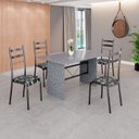 Ver imagem 1 de Conjunto Sala de Jantar Mesa Retangular 120x75cm Tampo Granito Ocre 4 Cadeiras Marselha Prata/Preto Floral/Mart