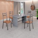 Ver imagem 1 de Conjunto Sala de Jantar Mesa Retangular 120x75cm Tampo Granito Ocre 4 Cadeiras Marselha Prata/C. Marrom/Mart