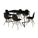 Ver imagem 2 de Mesa Jantar Industrial Retangular Preta 137x90cm Base V Ferro Preto com 6 Cadeiras Preta Eames Madei