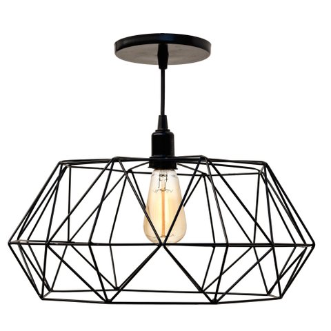 Kit 2 Pendente Aramado Poptem Galaxy preto luminária 38cm sala