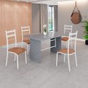 Ver imagem 1 de Conjunto Sala de Jantar Mesa Retangular 120x75cm Tampo Granito Ocre 4 Cadeiras Marselha Branco/C. Marrom