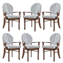 Kit 6 Cadeiras de Jantar Estofada com Braço Florence 45x94Cm Madeira Maciça Linho Bege Cru L71 - RMI - 1