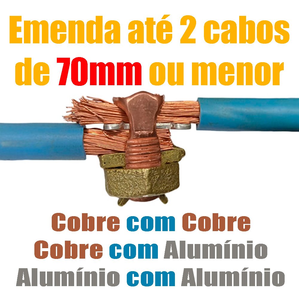 Kit 10 Split Bolt Conector Parafuso Fendido Bimetálico 70mm para Emenda Cabos Cobre Alumínio - 2