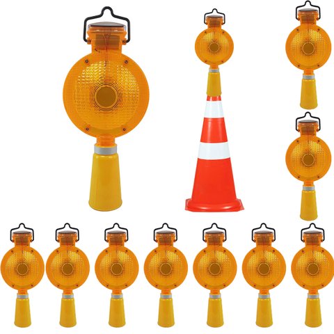 Sinalizador Viario Solar Cone Kit 11 Uni Iluminaçao Rua Estrada Rodovia Chuva Segurança Evita Aciden