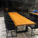 Ver imagem 5 de Mesa Jantar 2,50m Madeira Maciça Pequiá Borda Orgânica 10 Lugares Base Ferro Martinez